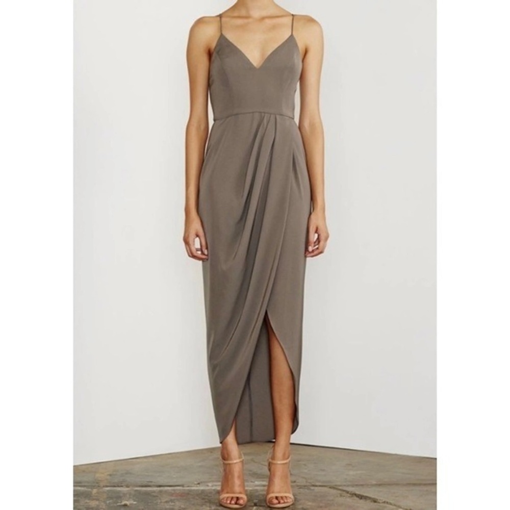 Shona Joy Grey / Olive cocktail dress